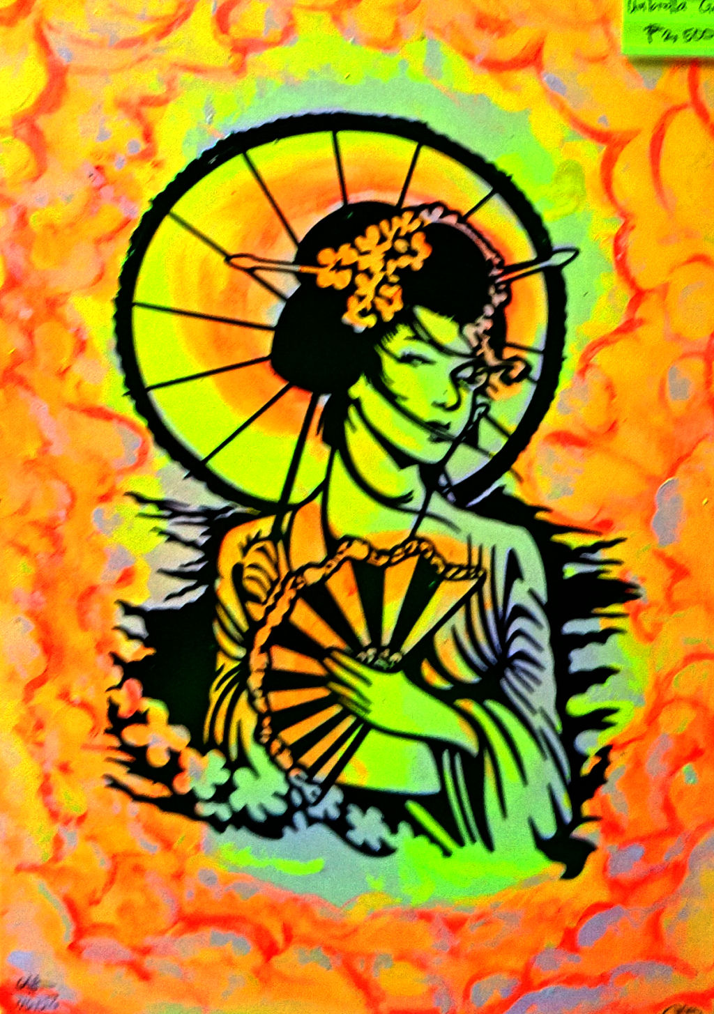 Asian Woman Amidst the Firey Sun