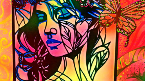 Girl and Butterflies - Laser Cut RGB Art 4-Cheese Truffle Pizza