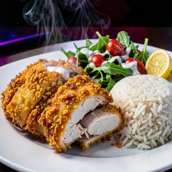 Chicken Schnitzel with Rice & Salad