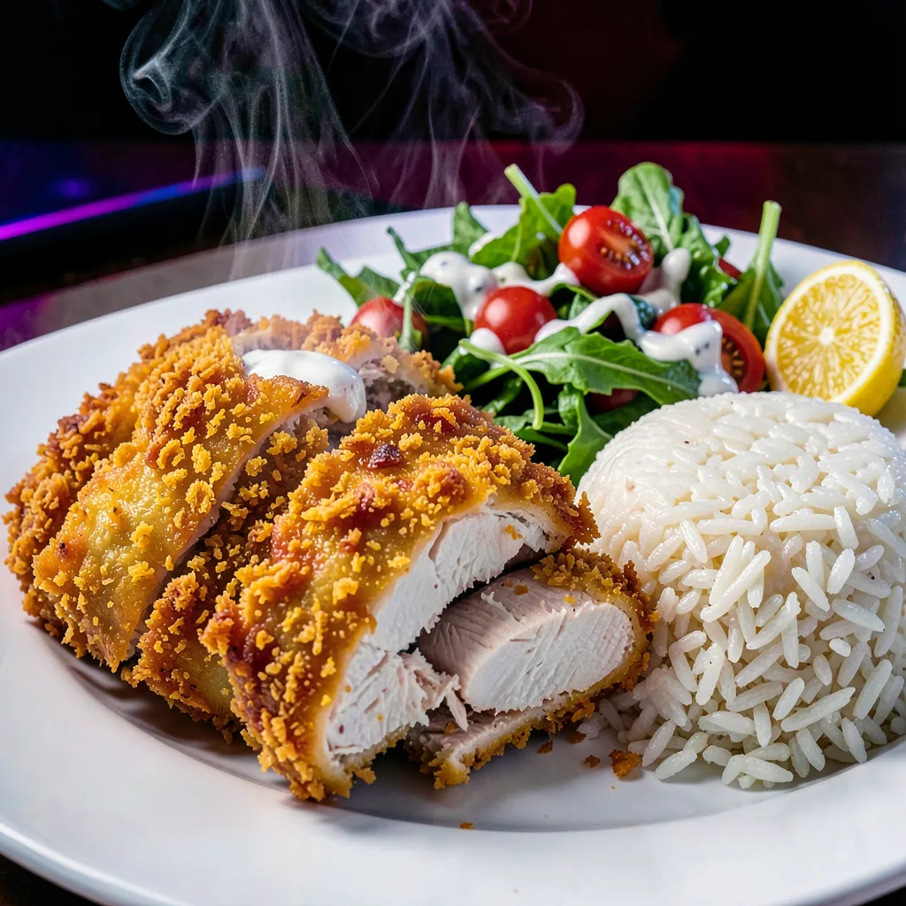 Chicken Schnitzel with Rice & Salad