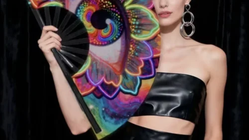 Eye Art Neon Fan with Female Model Asian Woman Amidst the Firey Sun