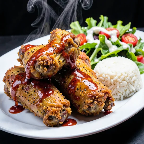 Spicy House Chicken Wings with Rice & Salad