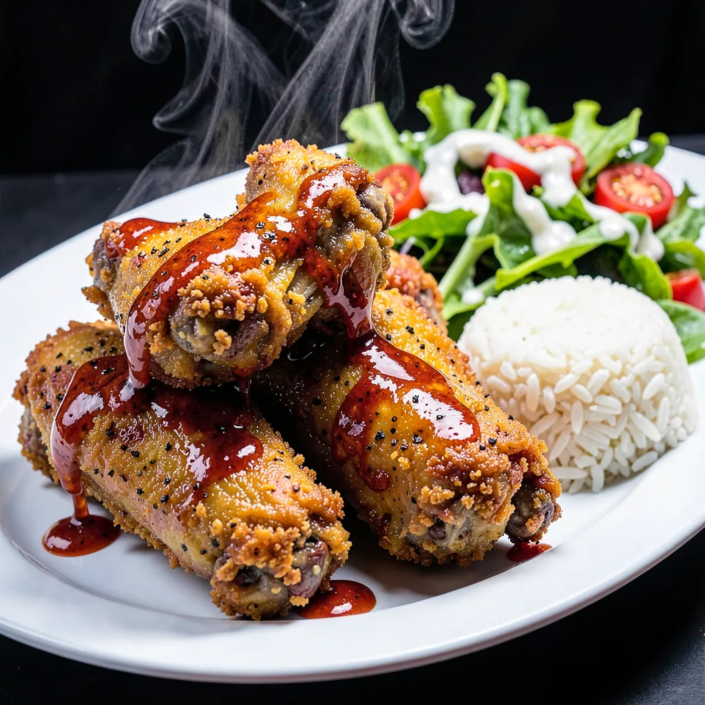 Spicy House Chicken Wings with Rice & Salad